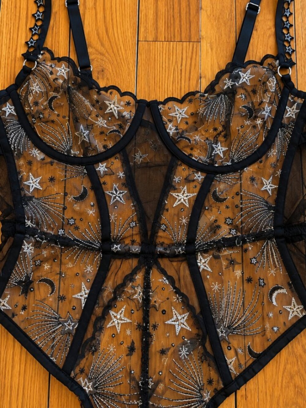 Kilo Brava Celestial Stars Moon Embroidered Underwire Bodysuit L